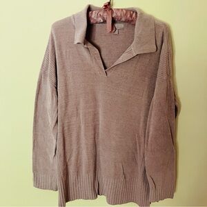 Barefoot Dreams Cozychic Lite Pullover with ribbed collar - Large, Dusty Plum